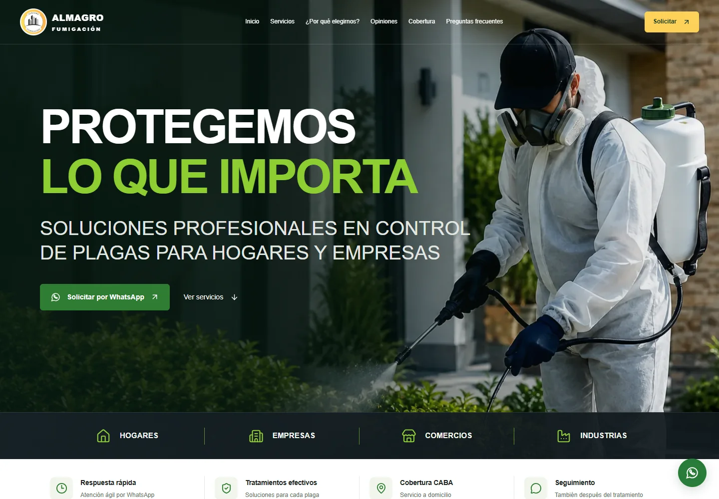 Captura real del sitio web de Almagro Fumigación