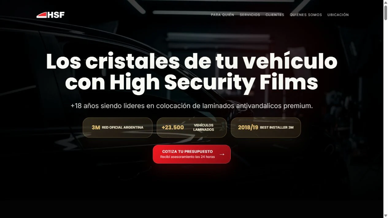 Captura real del sitio web de High Security Films