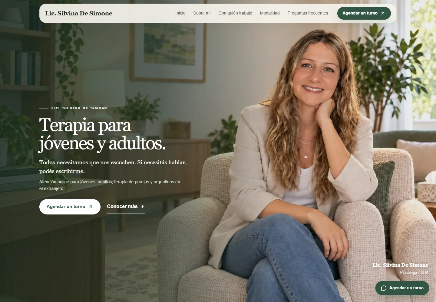 Captura real del sitio web de Lic. Silvina De Simone